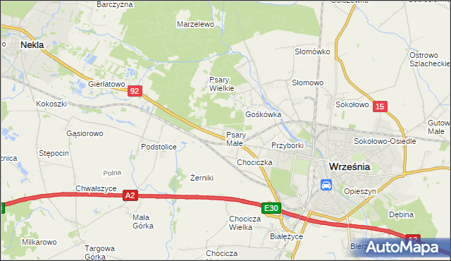 mapa Psary Małe gmina Września, Psary Małe gmina Września na mapie Targeo