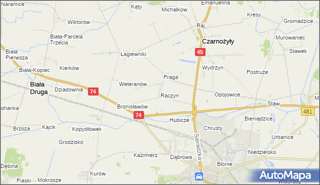 mapa Raczyn gmina Czarnożyły, Raczyn gmina Czarnożyły na mapie Targeo