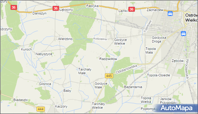 mapa Radziwiłłów gmina Ostrów Wielkopolski, Radziwiłłów gmina Ostrów Wielkopolski na mapie Targeo