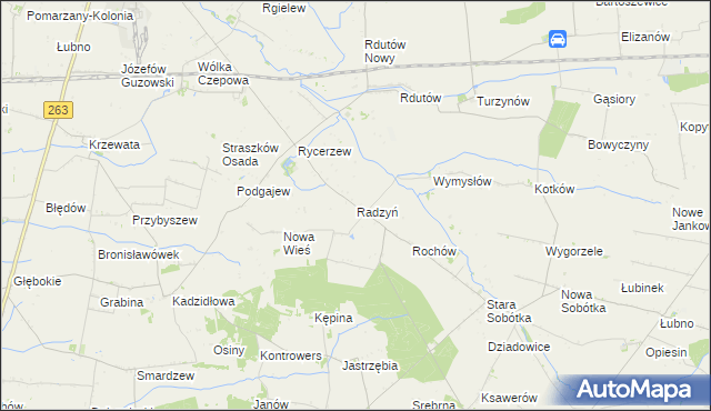 mapa Radzyń gmina Grabów, Radzyń gmina Grabów na mapie Targeo