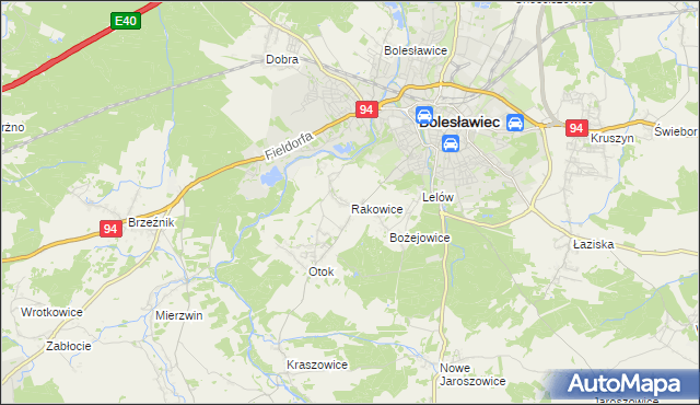 mapa Rakowice gmina Bolesławiec, Rakowice gmina Bolesławiec na mapie Targeo