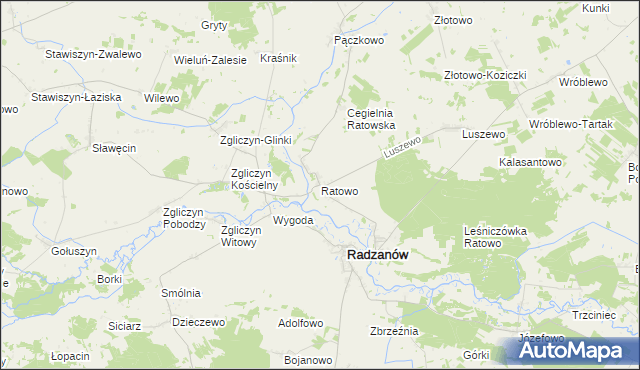 mapa Ratowo gmina Radzanów, Ratowo gmina Radzanów na mapie Targeo