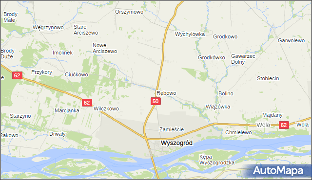 mapa Rębowo gmina Wyszogród, Rębowo gmina Wyszogród na mapie Targeo