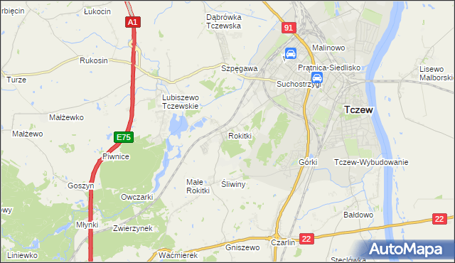 mapa Rokitki gmina Tczew, Rokitki gmina Tczew na mapie Targeo