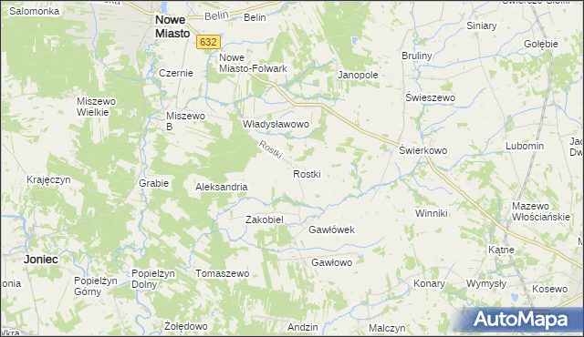 mapa Rostki gmina Nowe Miasto, Rostki gmina Nowe Miasto na mapie Targeo