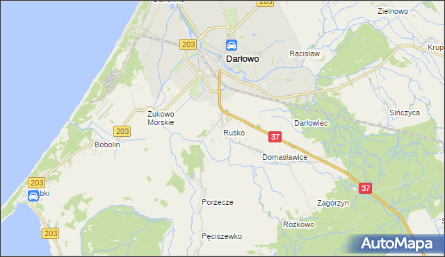 mapa Rusko gmina Darłowo, Rusko gmina Darłowo na mapie Targeo