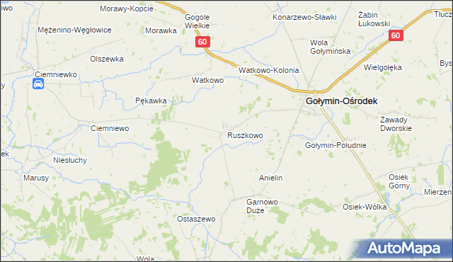 mapa Ruszkowo gmina Gołymin-Ośrodek, Ruszkowo gmina Gołymin-Ośrodek na mapie Targeo