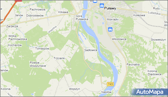 mapa Sadłowice gmina Puławy, Sadłowice gmina Puławy na mapie Targeo