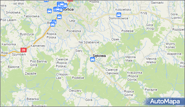 mapa Sękowa, Sękowa na mapie Targeo