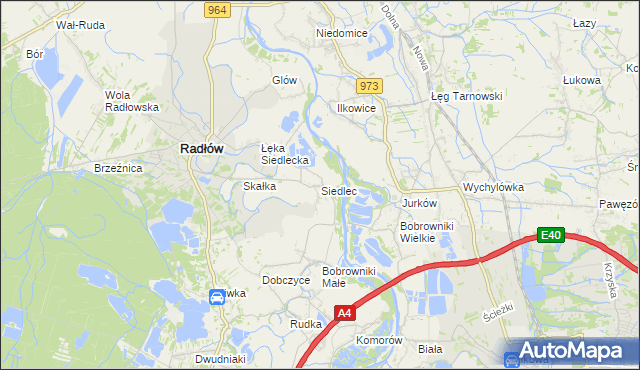 mapa Siedlec gmina Radłów, Siedlec gmina Radłów na mapie Targeo