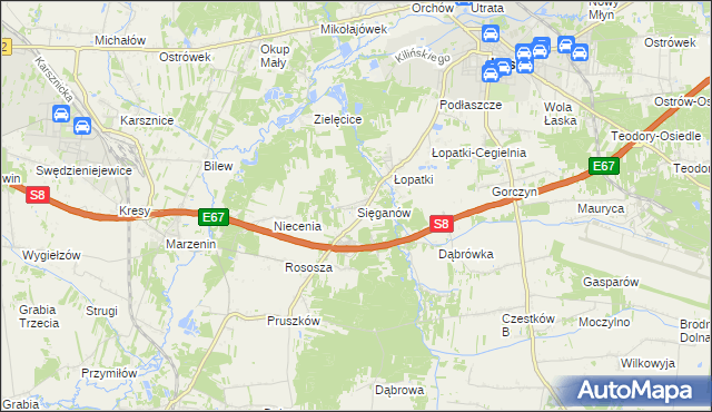 mapa Sięganów, Sięganów na mapie Targeo