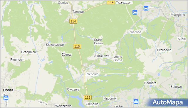 mapa Sierakowo gmina Police, Sierakowo gmina Police na mapie Targeo