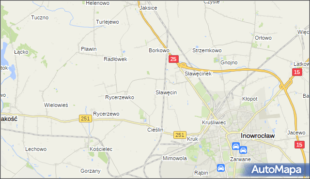 mapa Sławęcin gmina Inowrocław, Sławęcin gmina Inowrocław na mapie Targeo
