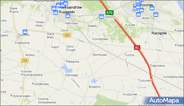 mapa Słomkowo gmina Aleksandrów Kujawski, Słomkowo gmina Aleksandrów Kujawski na mapie Targeo