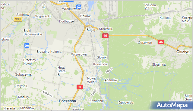mapa Słowik gmina Poczesna, Słowik gmina Poczesna na mapie Targeo