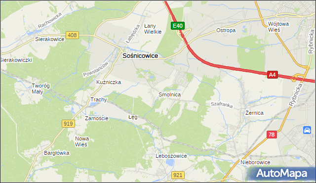 mapa Smolnica gmina Sośnicowice, Smolnica gmina Sośnicowice na mapie Targeo