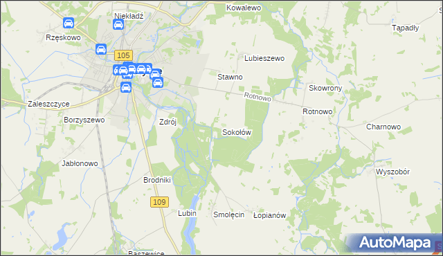 mapa Sokołów gmina Gryfice, Sokołów gmina Gryfice na mapie Targeo