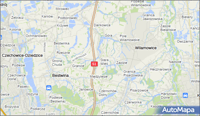 mapa Stara Wieś gmina Wilamowice, Stara Wieś gmina Wilamowice na mapie Targeo