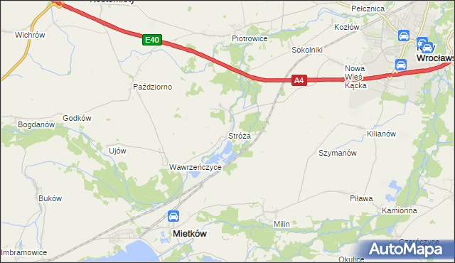 mapa Stróża gmina Mietków, Stróża gmina Mietków na mapie Targeo