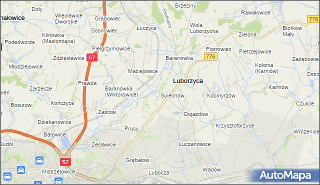 mapa Sulechów gmina Kocmyrzów-Luborzyca, Sulechów gmina Kocmyrzów-Luborzyca na mapie Targeo