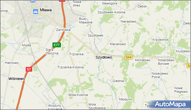 mapa Szydłowo powiat mławski, Szydłowo powiat mławski na mapie Targeo