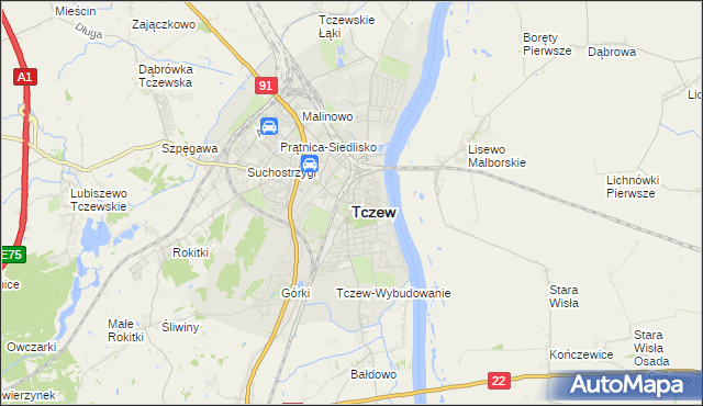 mapa Tczew, Tczew na mapie Targeo
