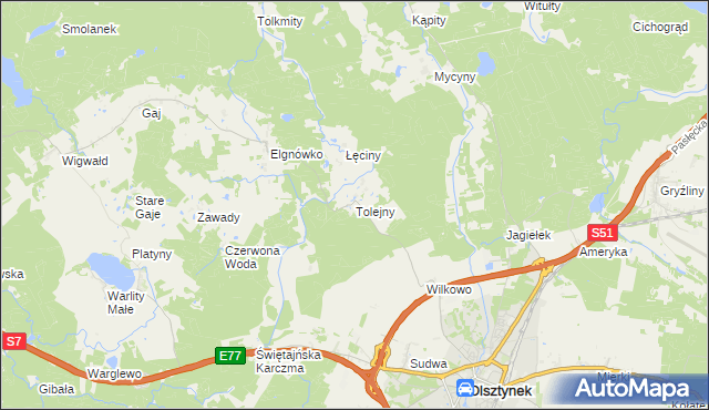 mapa Tolejny, Tolejny na mapie Targeo