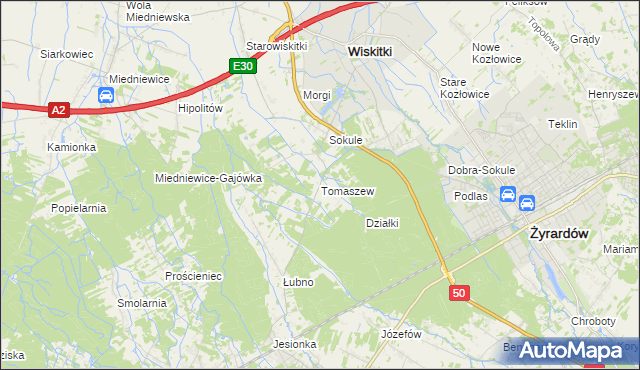 mapa Tomaszew gmina Wiskitki, Tomaszew gmina Wiskitki na mapie Targeo