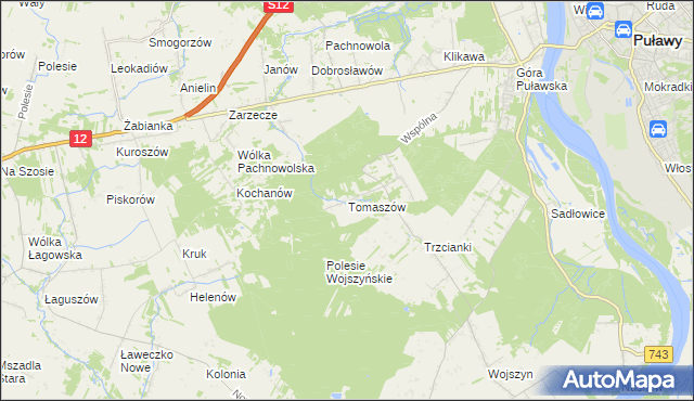 mapa Tomaszów gmina Puławy, Tomaszów gmina Puławy na mapie Targeo