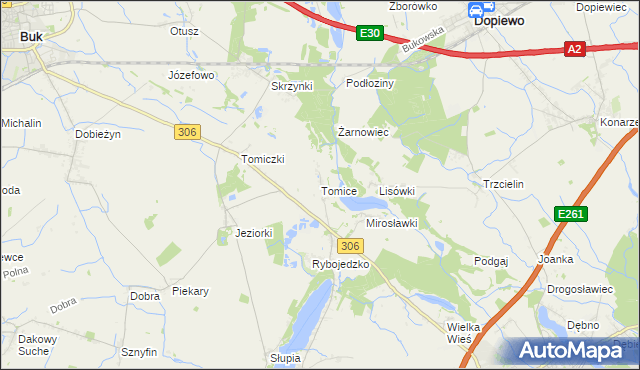 mapa Tomice gmina Stęszew, Tomice gmina Stęszew na mapie Targeo