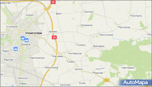 mapa Turzany gmina Inowrocław, Turzany gmina Inowrocław na mapie Targeo