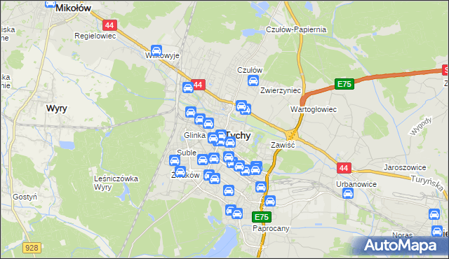 mapa Tychów, Tychy na mapie Targeo