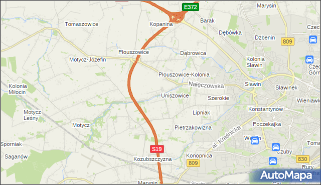 mapa Uniszowice, Uniszowice na mapie Targeo