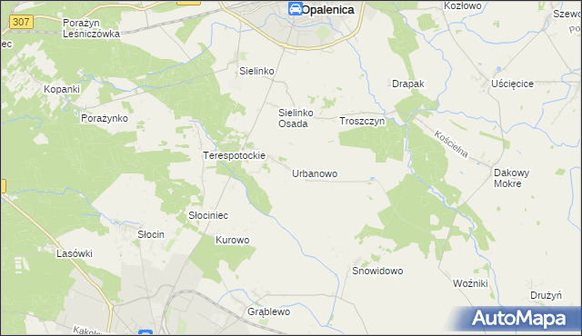 mapa Urbanowo gmina Opalenica, Urbanowo gmina Opalenica na mapie Targeo