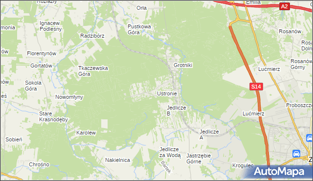 mapa Ustronie gmina Zgierz, Ustronie gmina Zgierz na mapie Targeo