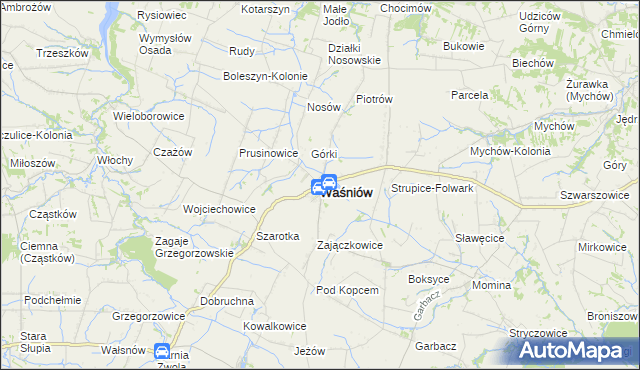 mapa Waśniów, Waśniów na mapie Targeo