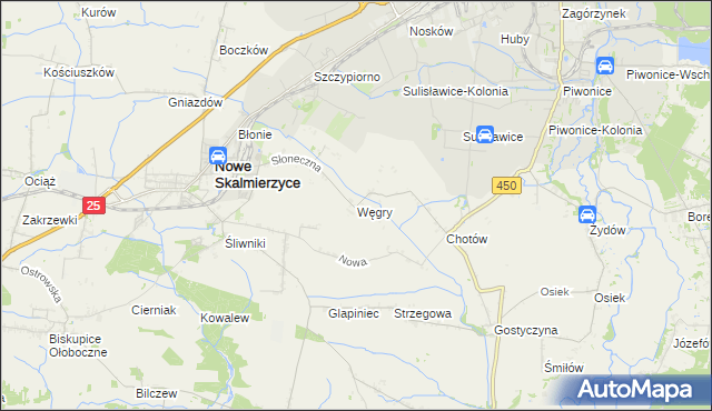 mapa Węgry gmina Nowe Skalmierzyce, Węgry gmina Nowe Skalmierzyce na mapie Targeo