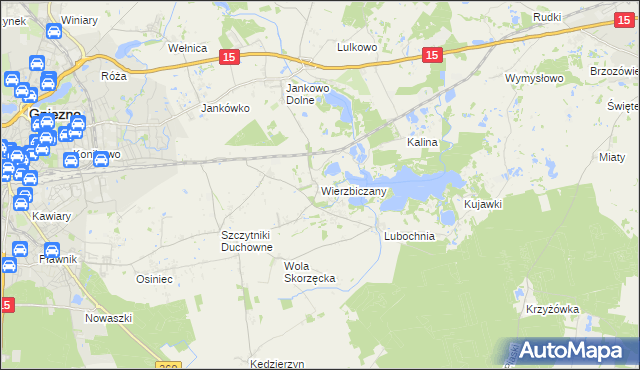 mapa Wierzbiczany gmina Gniezno, Wierzbiczany gmina Gniezno na mapie Targeo