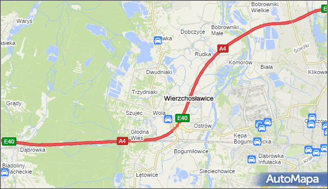 mapa Wierzchosławice powiat tarnowski, Wierzchosławice powiat tarnowski na mapie Targeo