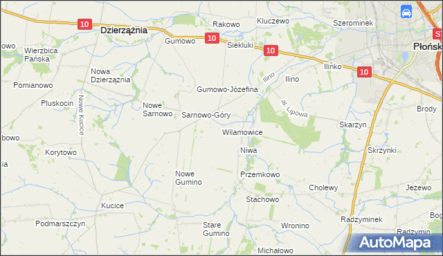 mapa Wilamowice gmina Dzierzążnia, Wilamowice gmina Dzierzążnia na mapie Targeo
