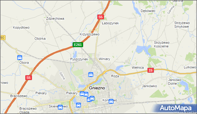 mapa Winiary gmina Gniezno, Winiary gmina Gniezno na mapie Targeo