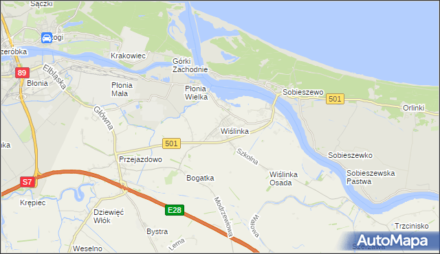 mapa Wiślinka, Wiślinka na mapie Targeo