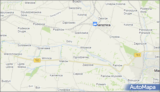 mapa Witowice gmina Charsznica, Witowice gmina Charsznica na mapie Targeo