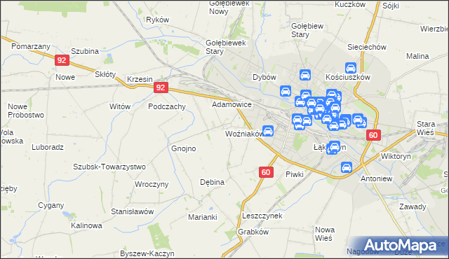 mapa Woźniaków, Woźniaków na mapie Targeo