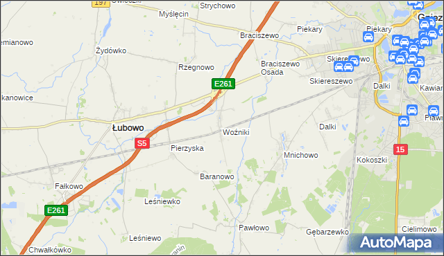 mapa Woźniki gmina Łubowo, Woźniki gmina Łubowo na mapie Targeo