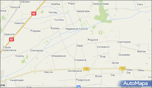 mapa Zagaj gmina Góra Świętej Małgorzaty, Zagaj gmina Góra Świętej Małgorzaty na mapie Targeo