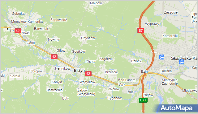 mapa Zagórze gmina Bliżyn, Zagórze gmina Bliżyn na mapie Targeo