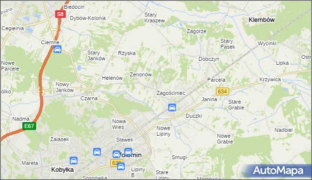 mapa Zagościniec gmina Wołomin, Zagościniec gmina Wołomin na mapie Targeo