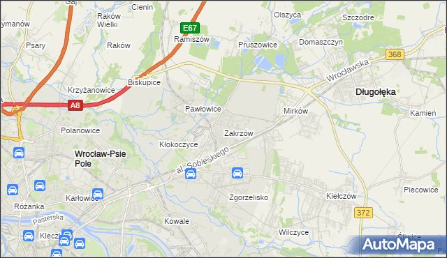 mapa Zakrzów gmina Wrocław, Zakrzów gmina Wrocław na mapie Targeo