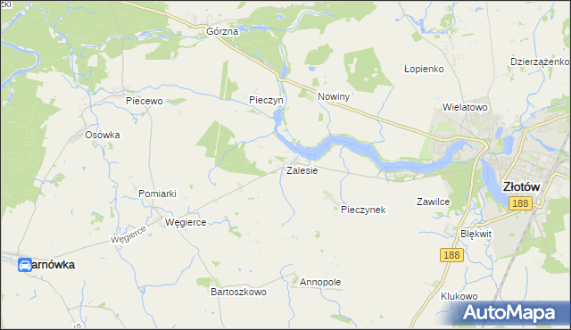 mapa Zalesie gmina Złotów, Zalesie gmina Złotów na mapie Targeo